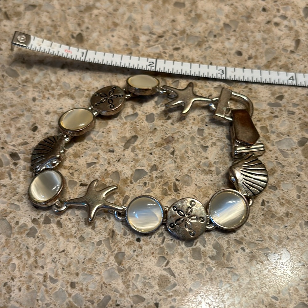 Vintage Seashell Sand Dollar Starfish Link Maritime Silver  Lobster Claw Clasp